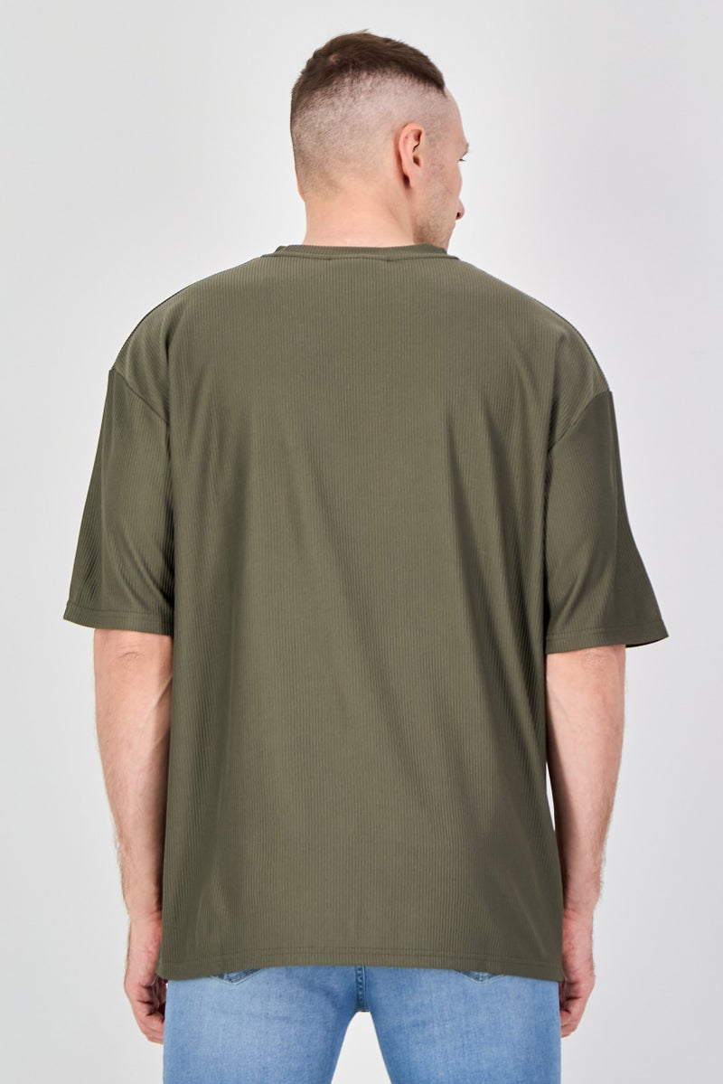Core Elements Men Crew Neck Brand Logo Short Sleeve T Shirt, Dark Olive - Image 3