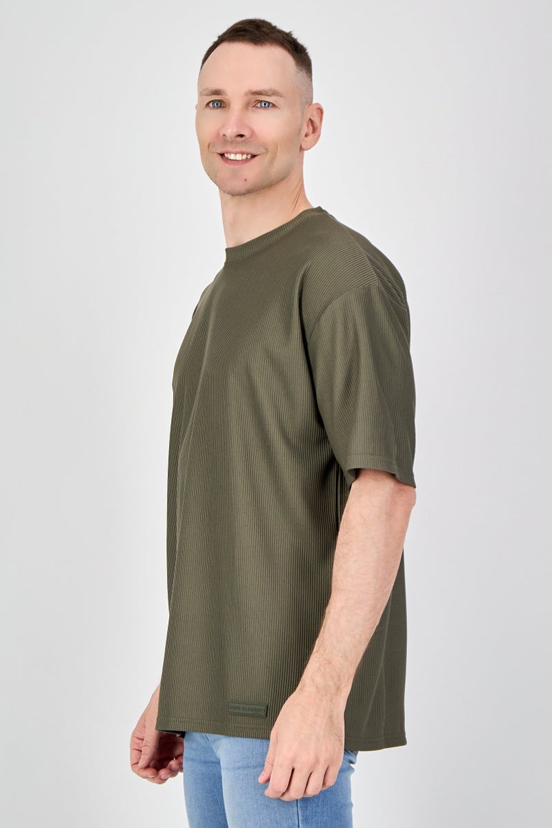 Core Elements Men Crew Neck Brand Logo Short Sleeve T Shirt, Dark Olive - Image 2
