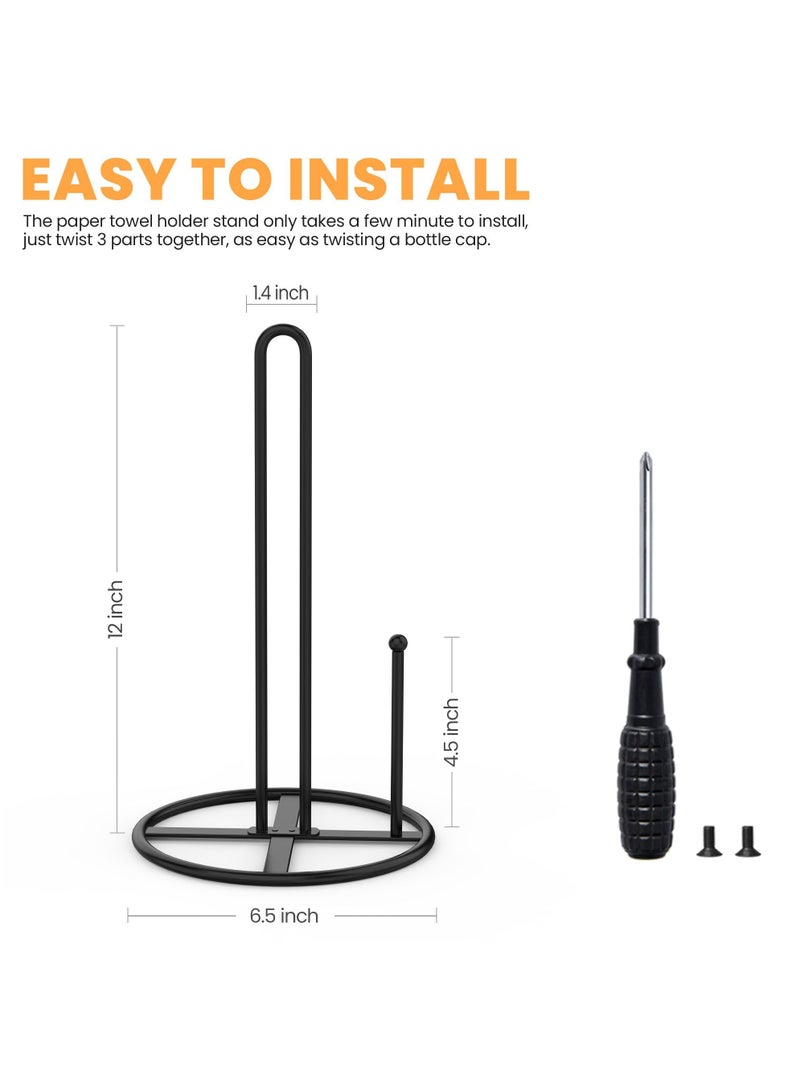 KASTWAVE Paper Towel Holder-Black Kitchen Roll Holder for Kitchen Roll Organize Kitchen Paper Towels Holder Stand, Black Paper Towel Holder Stand, Kitchen Towel Holder - Image 2