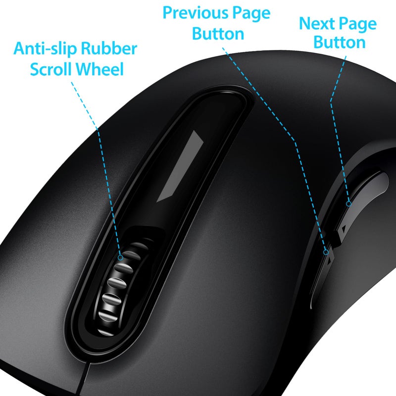 2.4G Wireless Mouse, 1400 DPI Computer Mice with USB Receiver, Portable Wireless USB Battery Powered Cordless Mouse for Laptop, PC, Desktop, 5 Buttons (Matte Black) - Image 3
