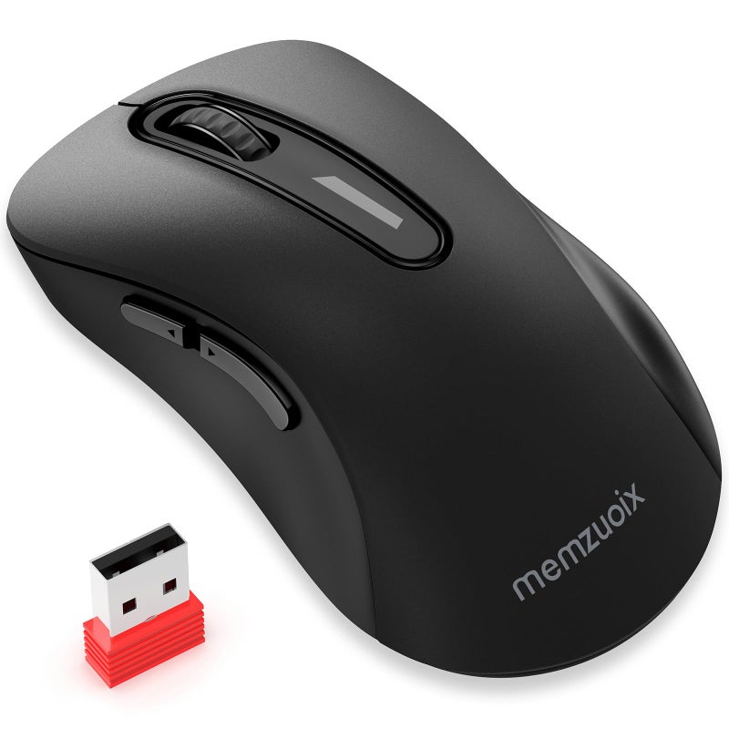 2.4G Wireless Mouse, 1400 DPI Computer Mice with USB Receiver, Portable Wireless USB Battery Powered Cordless Mouse for Laptop, PC, Desktop, 5 Buttons (Matte Black) - Image 1