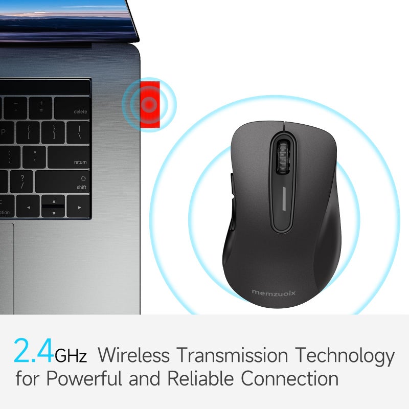 2.4G Wireless Mouse, 1400 DPI Computer Mice with USB Receiver, Portable Wireless USB Battery Powered Cordless Mouse for Laptop, PC, Desktop, 5 Buttons (Matte Black) - Image 2