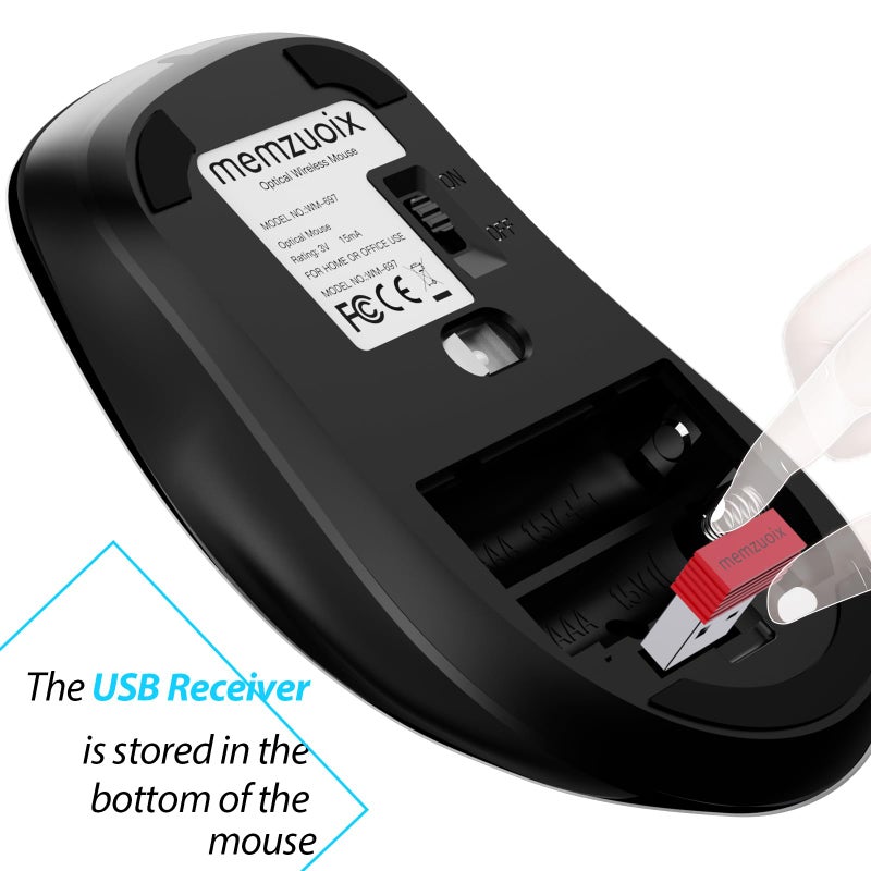 2.4G Wireless Mouse, 1400 DPI Computer Mice with USB Receiver, Portable Wireless USB Battery Powered Cordless Mouse for Laptop, PC, Desktop, 5 Buttons (Matte Black) - Image 5