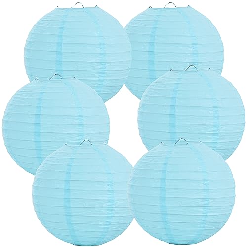 BEISHIDA 12Inch Light Blue Round Paper Lanterns Decorative Hanging Asia Chinese Japanese Paper Lanterns Lamp for Birthday Wedding Baby Shower Home Decor Party Decoration6 Packs - Image 1