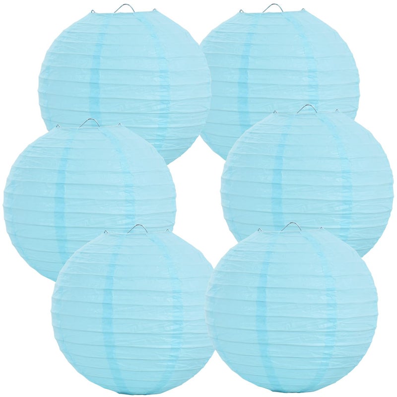 BEISHIDA 12Inch Light Blue Round Paper Lanterns Decorative Hanging Asia Chinese Japanese Paper Lanterns Lamp for Birthday Wedding Baby Shower Home Decor Party Decoration6 Packs - Image 2