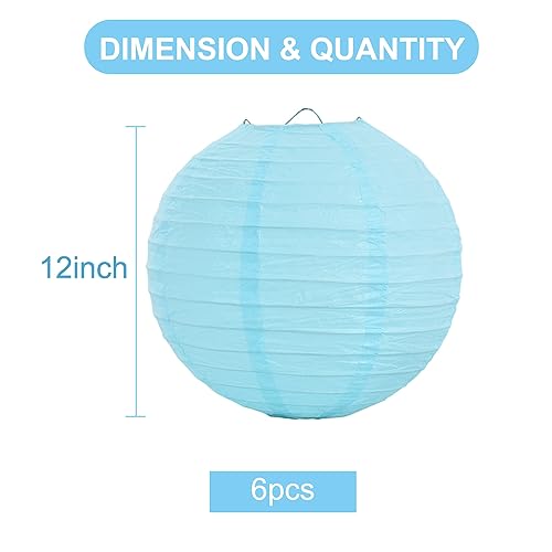 BEISHIDA 12Inch Light Blue Round Paper Lanterns Decorative Hanging Asia Chinese Japanese Paper Lanterns Lamp for Birthday Wedding Baby Shower Home Decor Party Decoration6 Packs - Image 3