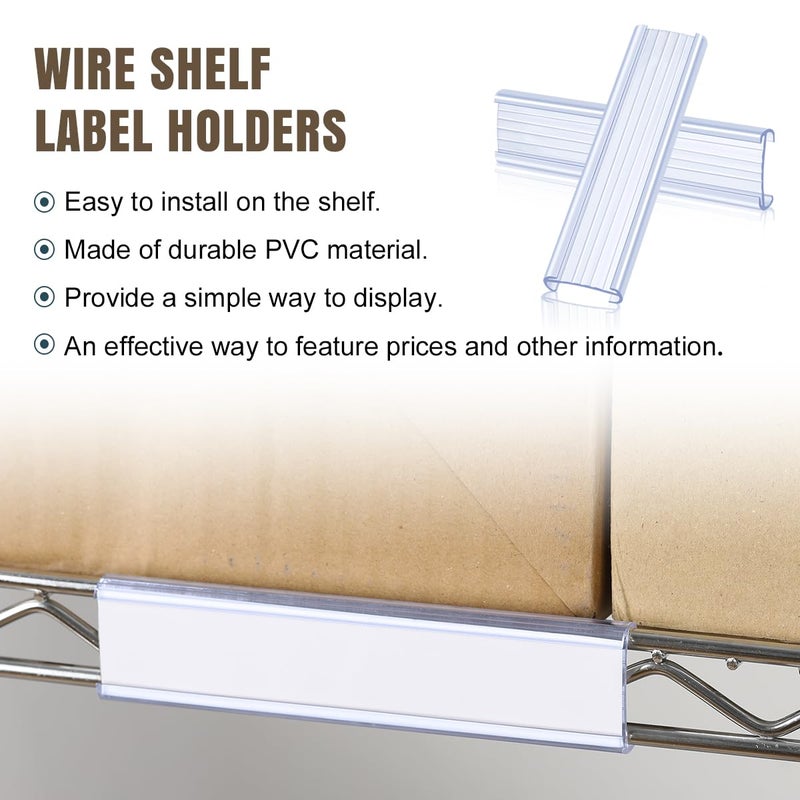 Lenink 20Pcs Wire Shelf Label Holders,Plastic Wire Rack Label Holder Compatible with Metro and Nexel 1-1/4in Shelves,Label Area 6in Lx1.25in H (Label Paper Not Included) - Image 2