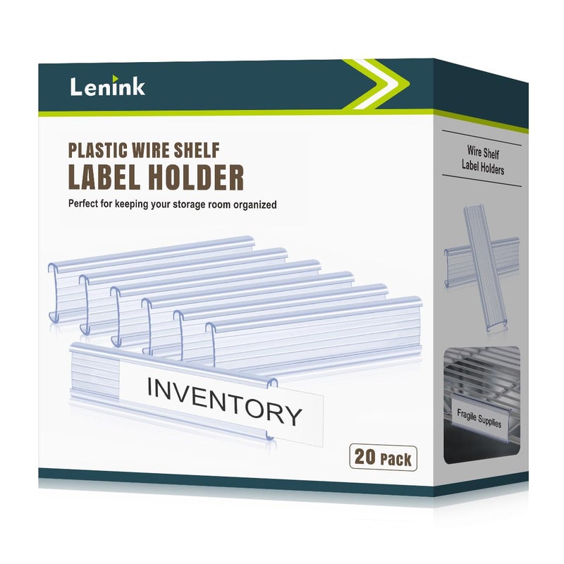 Lenink 20Pcs Wire Shelf Label Holders,Plastic Wire Rack Label Holder Compatible with Metro and Nexel 1-1/4in Shelves,Label Area 6in Lx1.25in H (Label Paper Not Included) - Image 1