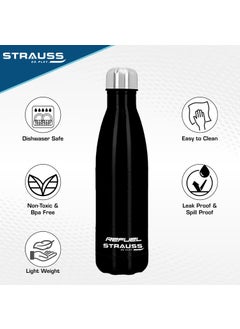STRAUSS Strauss Refuel Steel Water Bottle | Leak Proof & Rust Free | Ideal for Office, Gym, Sports, Kitchen, Hiking, Trekking & Travel | Vacuum Insulated,(Black)  - Image 4