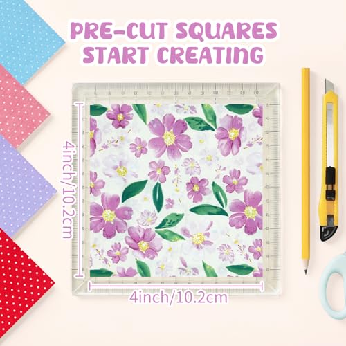 Aubliss 200pcs 100 Cotton Fabric Bundle 4 x 4 PreCut Fat Squares Sheets Printed Floral Sewing Supplies for Patchwork Sewing DIY Crafting Quilting Fabric 200PCS 4x4 Floral - Image 3