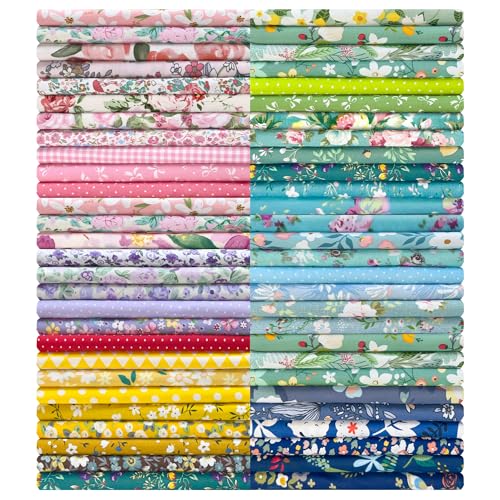 Aubliss 200pcs 100 Cotton Fabric Bundle 4 x 4 PreCut Fat Squares Sheets Printed Floral Sewing Supplies for Patchwork Sewing DIY Crafting Quilting Fabric 200PCS 4x4 Floral - Image 1