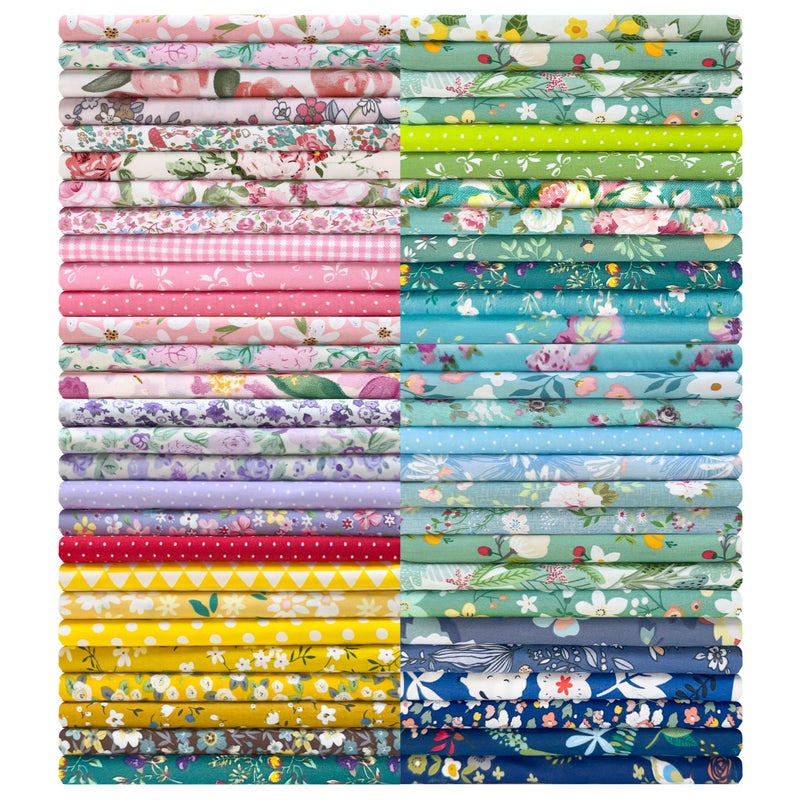 Aubliss 200pcs 100 Cotton Fabric Bundle 4 x 4 PreCut Fat Squares Sheets Printed Floral Sewing Supplies for Patchwork Sewing DIY Crafting Quilting Fabric 200PCS 4x4 Floral - Image 2