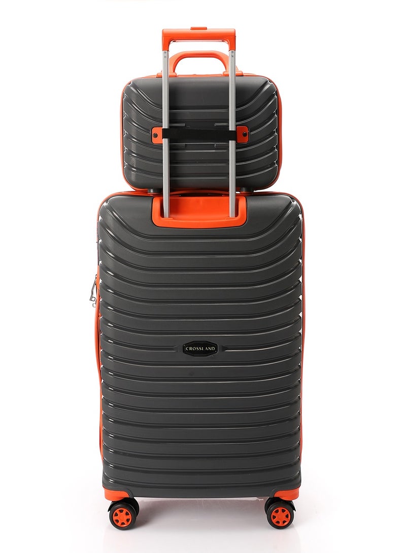 CROSSLAND Makeup Case – Polypropylene Hard Shell Cosmetic Bag, Travel Organizer, Lightweight & Stylish - Grey Orange - Image 5