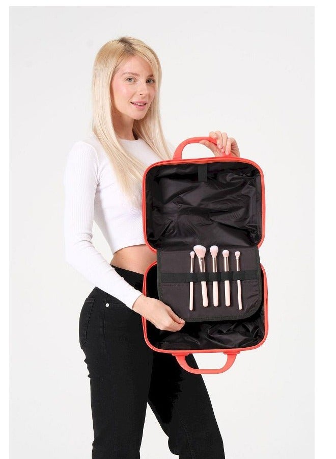 CROSSLAND Makeup Case – Polypropylene Hard Shell Cosmetic Bag, Travel Organizer, Lightweight & Stylish - Grey Orange - Image 3