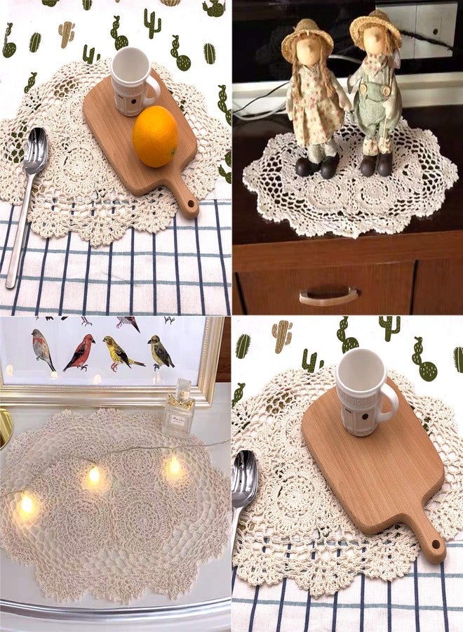 Phantomon Lace Doilies Handmade Crochet Placemats Cotton Doilies Cloth Lace, Pack of 4, Oval Shape, 12 x 17 inch (Beige) - Image 4