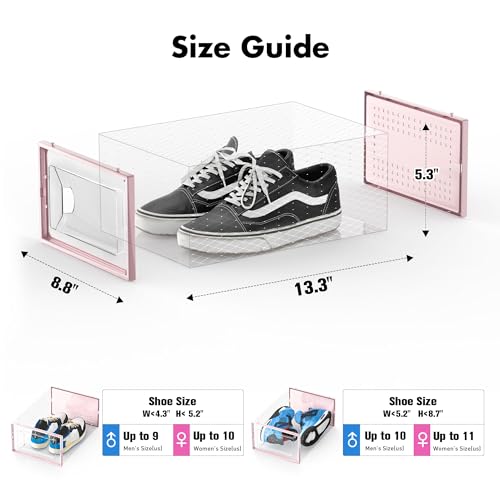 Foluck Shoe Storage Box, 15 Pack Clear Plastic Stackable Shoe Organizer for Closet, Interlocking Design Shoe Container Bins for Sneakers, Foldable Shoe Rack with Lids, Pink - Image 2