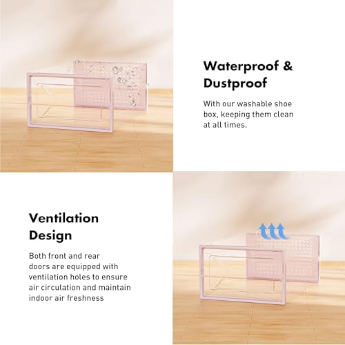 Foluck Shoe Storage Box, 15 Pack Clear Plastic Stackable Shoe Organizer for Closet, Interlocking Design Shoe Container Bins for Sneakers, Foldable Shoe Rack with Lids, Pink - Image 5
