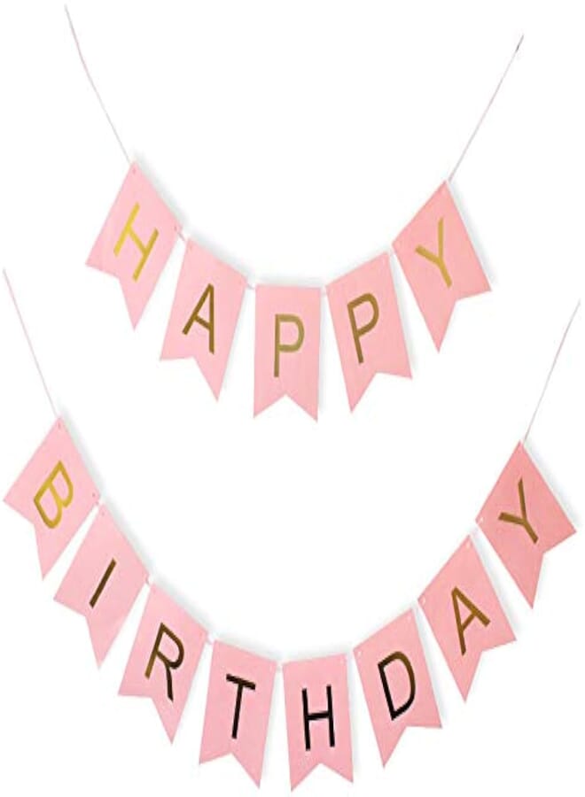 13pcs Paper Bunting Garland DIY Banners Flags Happy Birthday Banner Girls Boy Baby Shower Decoration Wedding Birthday Party Supplies Décor-Pink 