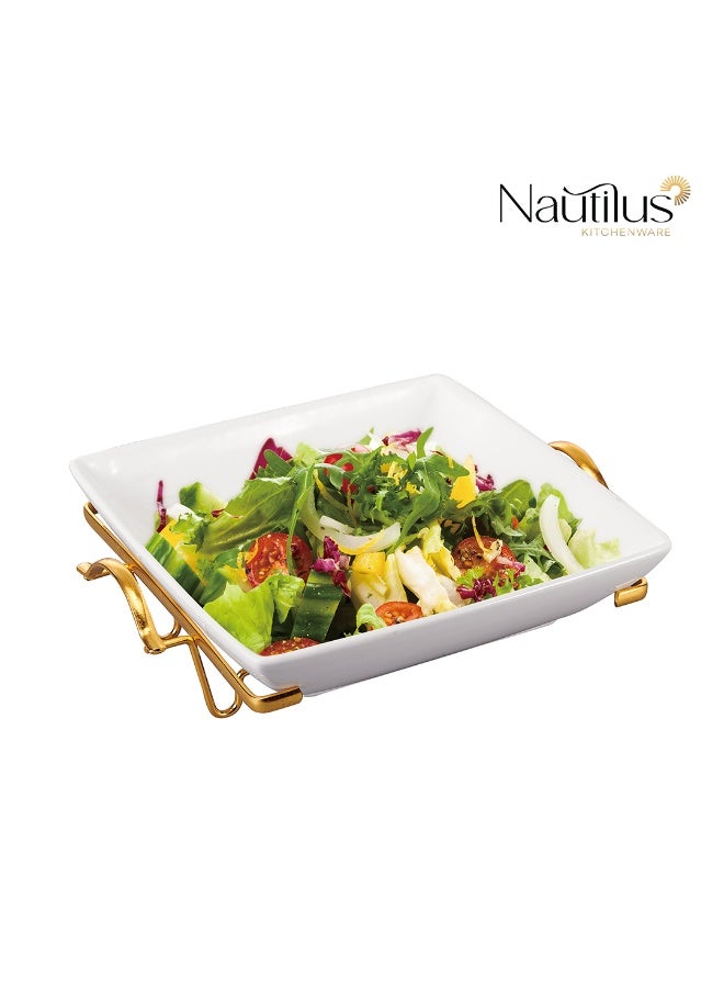 NAUTILUS CERAMIC TABLEWARE-10.5" SQUARE BOWL WITH GOLDEN STANDTABLE WARE  CERAMIC - Image 2