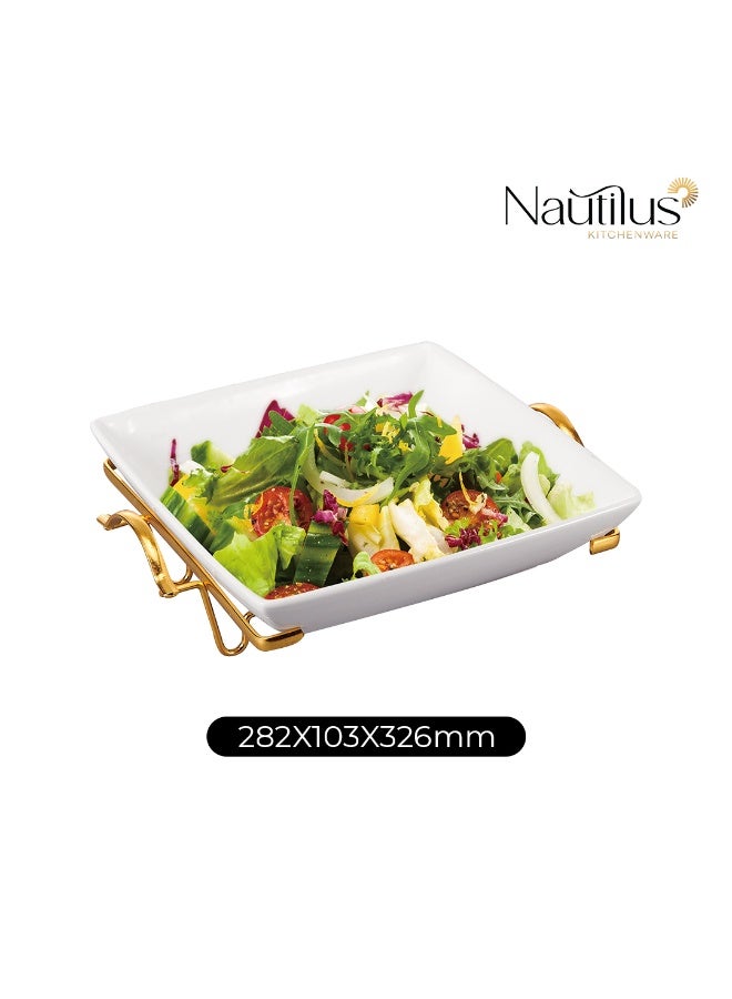 NAUTILUS CERAMIC TABLEWARE-10.5" SQUARE BOWL WITH GOLDEN STANDTABLE WARE  CERAMIC - Image 5