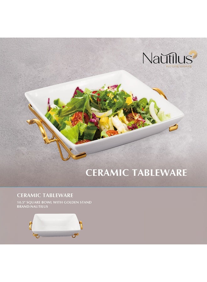 NAUTILUS CERAMIC TABLEWARE-10.5" SQUARE BOWL WITH GOLDEN STANDTABLE WARE  CERAMIC - Image 4