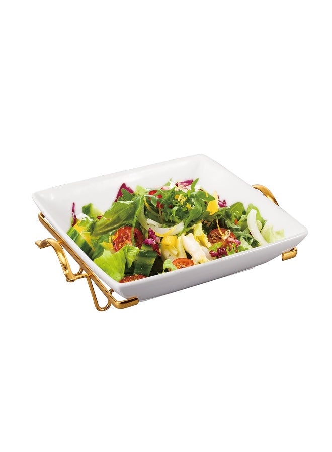 NAUTILUS CERAMIC TABLEWARE-10.5" SQUARE BOWL WITH GOLDEN STANDTABLE WARE  CERAMIC - Image 1