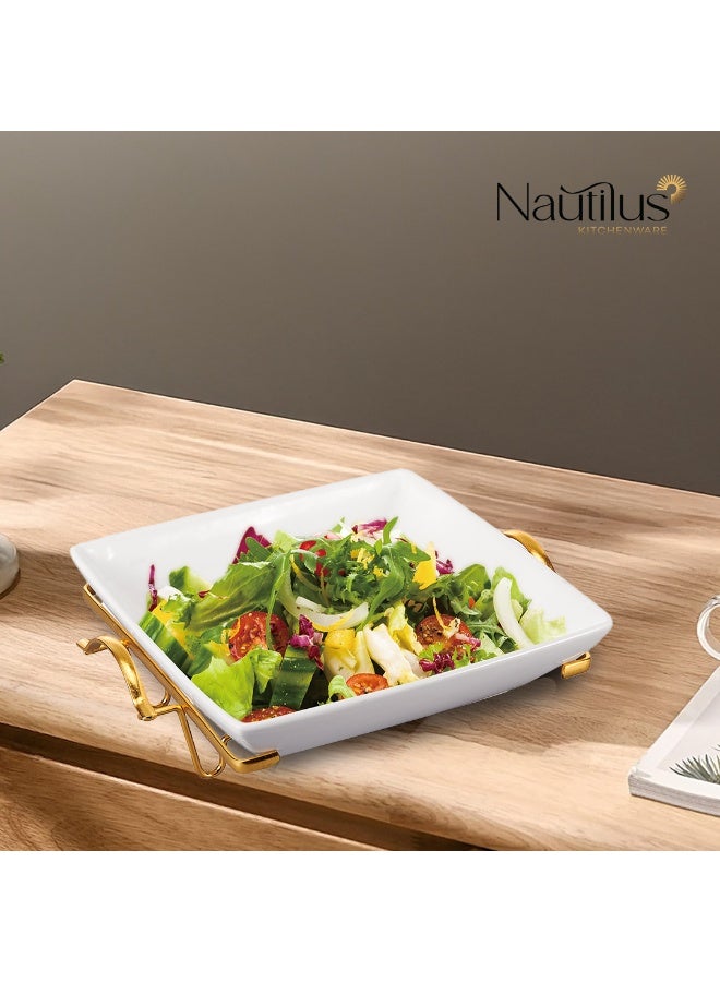 NAUTILUS CERAMIC TABLEWARE-10.5" SQUARE BOWL WITH GOLDEN STANDTABLE WARE  CERAMIC - Image 3