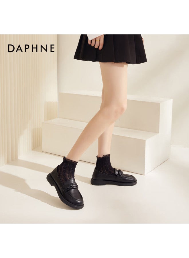 Daphne أحذية دافني لوفرز النسائية غير الرسمية للربيع والصيف، سهلة الارتداء، جلد، ذات نعل سميك، متعددة الاستخدامات، باللون الأسود، مقاس 35 - Image 5