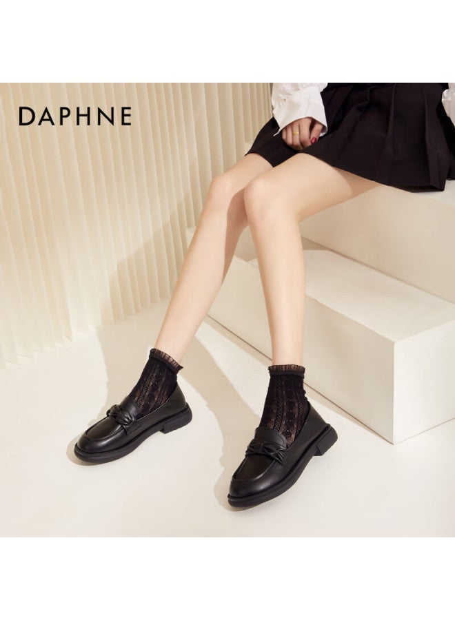 Daphne أحذية دافني لوفرز النسائية غير الرسمية للربيع والصيف، سهلة الارتداء، جلد، ذات نعل سميك، متعددة الاستخدامات، باللون الأسود، مقاس 35 - Image 3