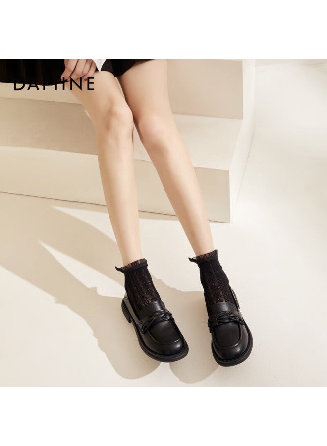 Daphne أحذية دافني لوفرز النسائية غير الرسمية للربيع والصيف، سهلة الارتداء، جلد، ذات نعل سميك، متعددة الاستخدامات، باللون الأسود، مقاس 35 - Image 4
