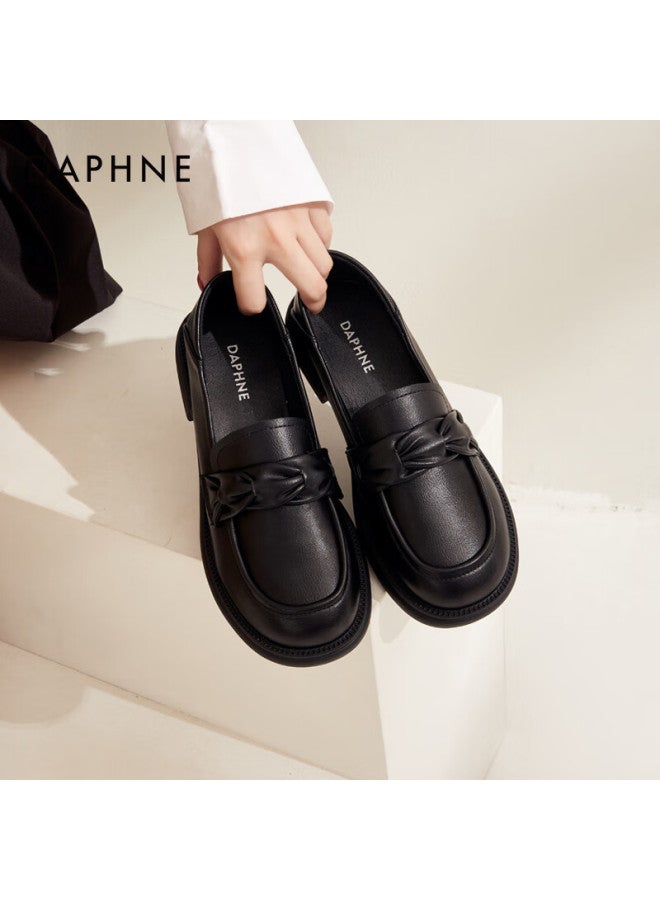 Daphne أحذية دافني لوفرز النسائية غير الرسمية للربيع والصيف، سهلة الارتداء، جلد، ذات نعل سميك، متعددة الاستخدامات، باللون الأسود، مقاس 35 - Image 1