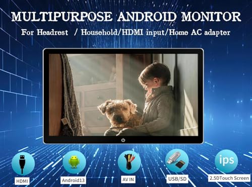 NOAUKA 10.1 Inch 4K Android 13 Car TV Headrest Monitor for Cars Back seat,Support Phone Wireless Mirror Link Touch Screen,HDMI Input,USB/SD Card Tablet Portable Multi-Media Video Player,WiFi,2+32G - Image 3