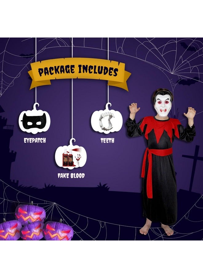 Kaku Fancy Dresses Kaku Fancy Dresses Polyester Scary Dracula Costume With Vampire Teeth, Face Mask & Fake Blood For Kids Halloween Costume Party,Black  - Image 2