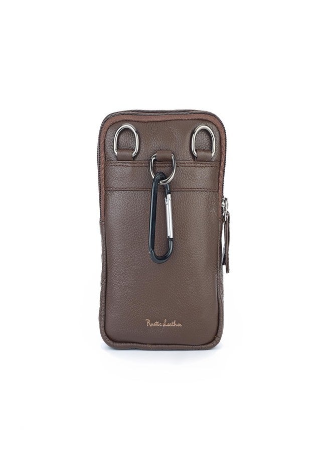 Rustic Leather Genuine Leather Travel Pouch for Men | Multipurpose Sling & Waist Bag with Hook | Compact Organizer with Adjustable Strap & Zipper Pockets | Ideal for Travel, Office & Daily Use - Image 2