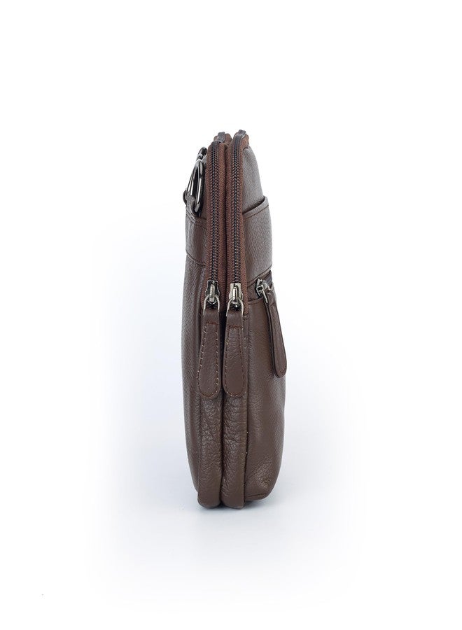 Rustic Leather Genuine Leather Travel Pouch for Men | Multipurpose Sling & Waist Bag with Hook | Compact Organizer with Adjustable Strap & Zipper Pockets | Ideal for Travel, Office & Daily Use - Image 3