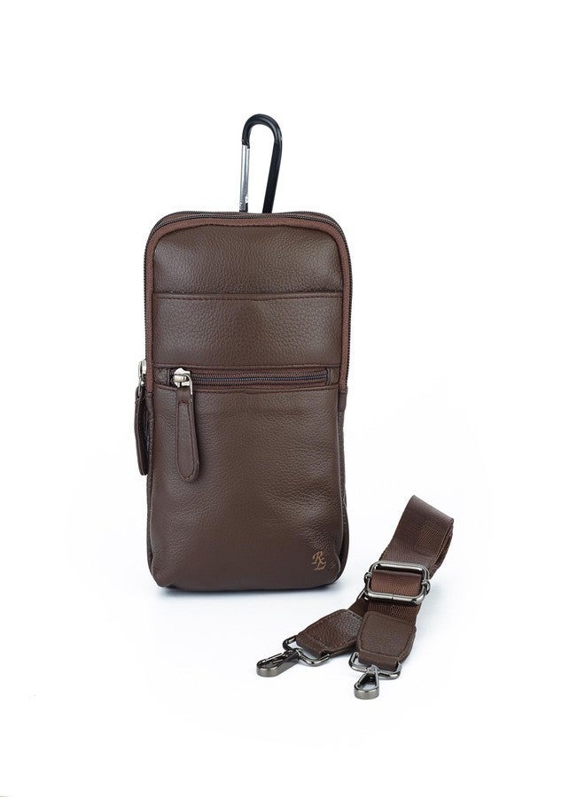 Rustic Leather Genuine Leather Travel Pouch for Men | Multipurpose Sling & Waist Bag with Hook | Compact Organizer with Adjustable Strap & Zipper Pockets | Ideal for Travel, Office & Daily Use - Image 1