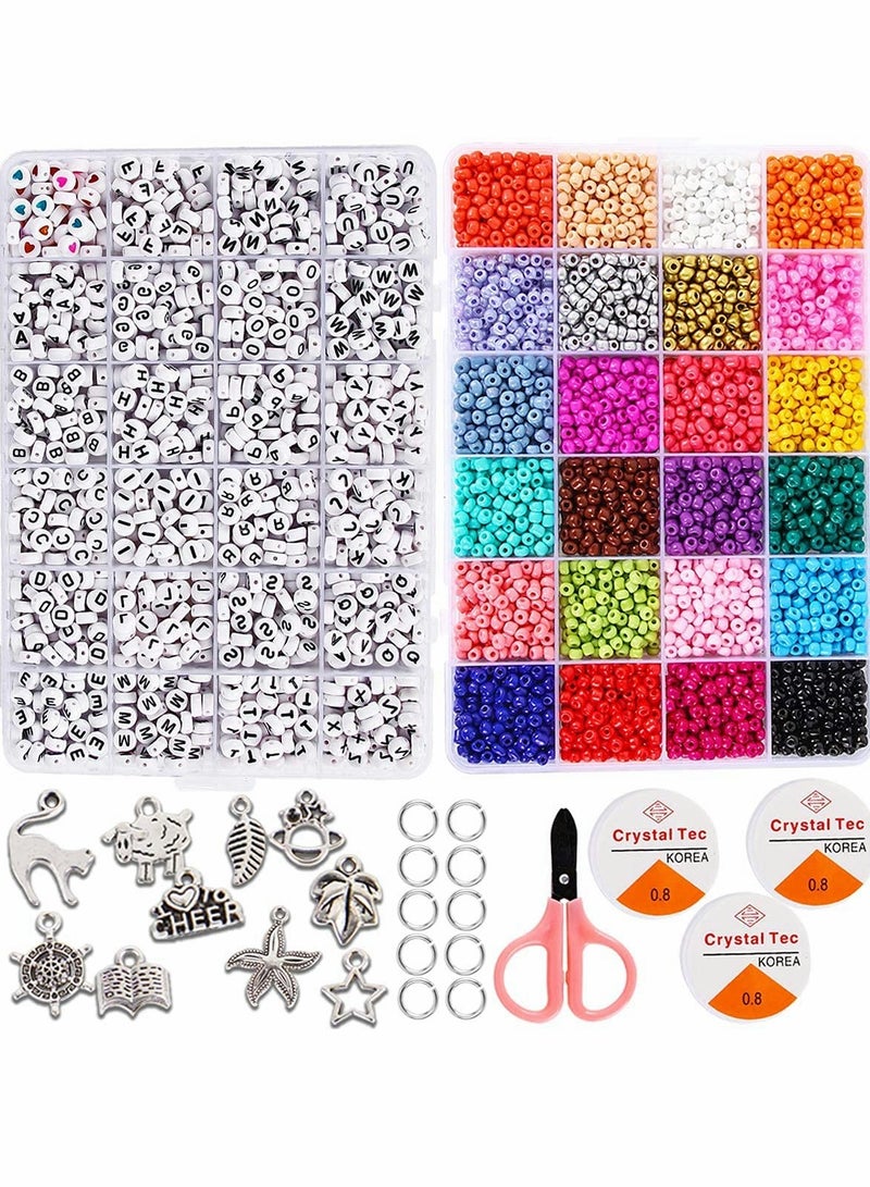 KASTWAVE Jewelry Making Kit Beads for Bracelets - Bead Craft Set, Glass Pony Seed Letter Alphabet DIY Art and Val entine Gift Her Women Wife Girlfriend Adult Kid Age 6 7 8 9 (4MM) - Image 1