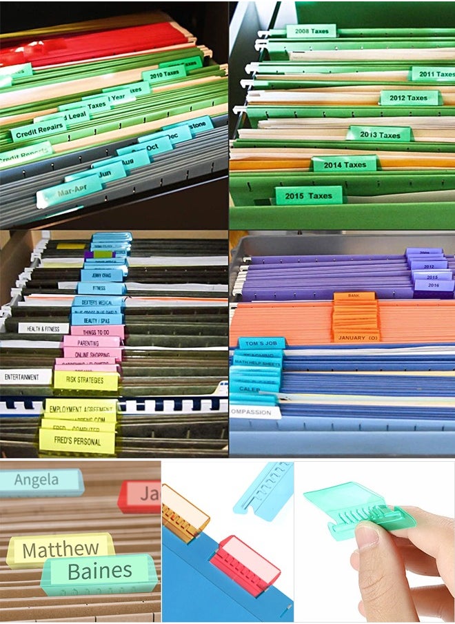 60 Piece Multicolor Hanging File Folder Tabs with Inserts for Hanging Folders