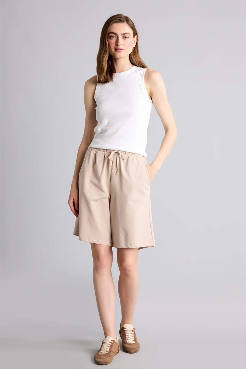 Defacto Regular Fit Normal Waist Straight Leg Beige Shorts