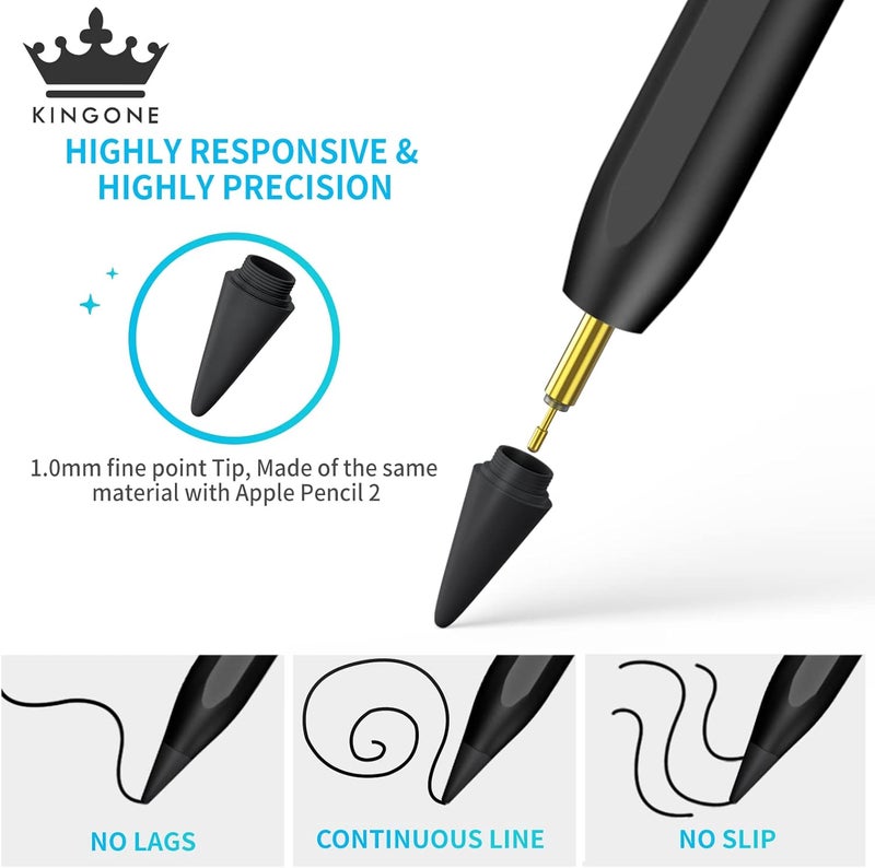 Kingone Stylus Pen,ipad Pencil With Ultra High Precision &Tilt Sensitivity,LED Power Display Strong Magnetic,Prevents False Touch,Universal iPad Stylus Pencil for iPa d 2018 & Later (Black) - Image 3