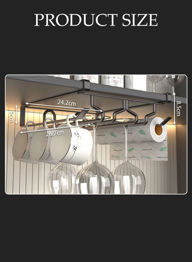 DUNISO Hanging Cup Rack Metal Wall Mounted Wine Cup Rack Stainless Steel Hanging Cup Holder Under Cabinet Multifunctional Kitchen Utensil Storage Rack for Displaying Goblet, Mugs, Coffee Cups and Kitchen Utensils - Image 3