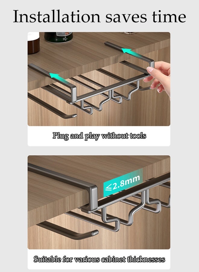 DUNISO Hanging Cup Rack Metal Wall Mounted Wine Cup Rack Stainless Steel Hanging Cup Holder Under Cabinet Multifunctional Kitchen Utensil Storage Rack for Displaying Goblet, Mugs, Coffee Cups and Kitchen Utensils - Image 5