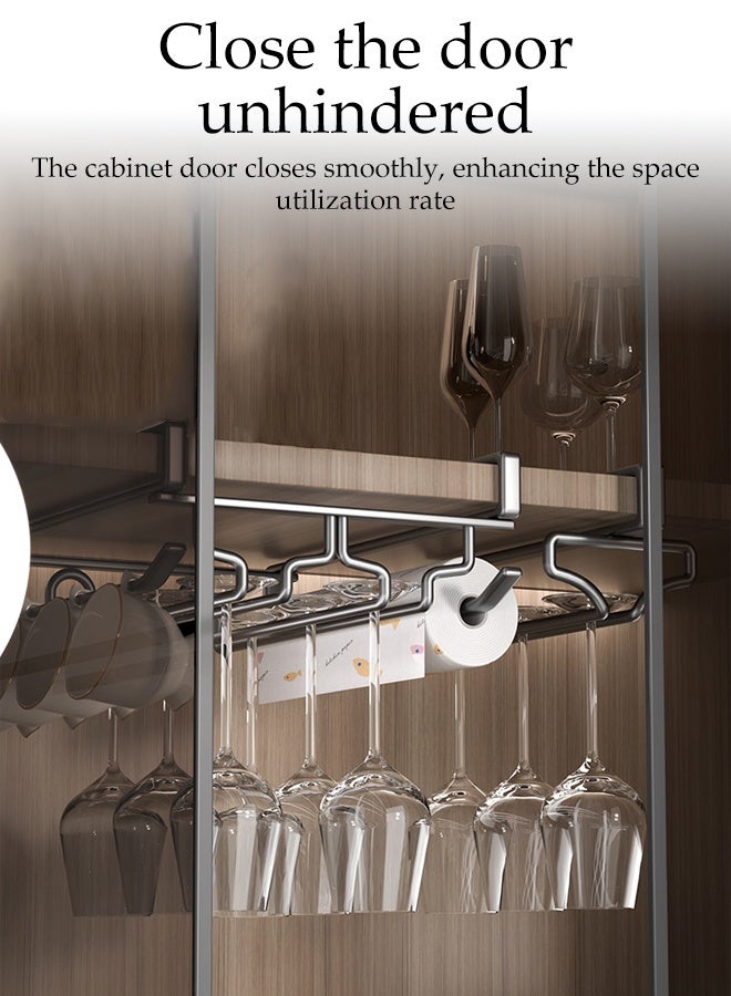 DUNISO Hanging Cup Rack Metal Wall Mounted Wine Cup Rack Stainless Steel Hanging Cup Holder Under Cabinet Multifunctional Kitchen Utensil Storage Rack for Displaying Goblet, Mugs, Coffee Cups and Kitchen Utensils - Image 2