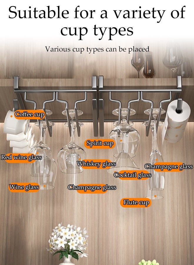 DUNISO Hanging Cup Rack Metal Wall Mounted Wine Cup Rack Stainless Steel Hanging Cup Holder Under Cabinet Multifunctional Kitchen Utensil Storage Rack for Displaying Goblet, Mugs, Coffee Cups and Kitchen Utensils - Image 4