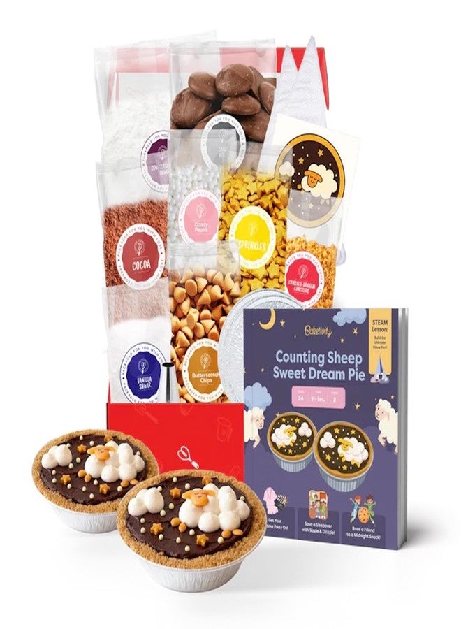 Baketivity Counting Sheep Sweet Dream Pie Kids Baking Kit - Chocolate Dessert Baking Set, Steam Cooking Activity For Kids, Cookie Mix Style, Kosher, Makes Two Mini Pies - Image 1