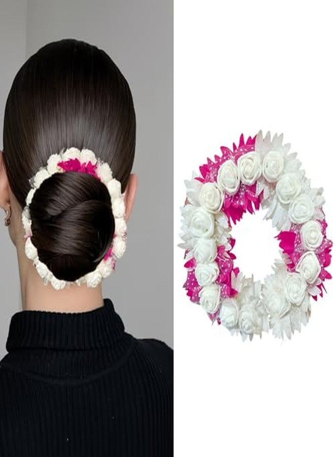 Pinaka Artificial Bridal Rose Petal Flower Tiara Gajra Hair Juda For Girls Floral Hair Bun Accessories | Suitable for Traditional Indian Wedding/Marriage/Engagements (Pink) - Image 2