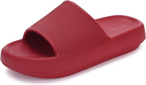 BRONAX Pillow Slippers for Women and Men | House Slides Shower Sandals | Cushioned Thick Sole 39-40 Red - Image 1