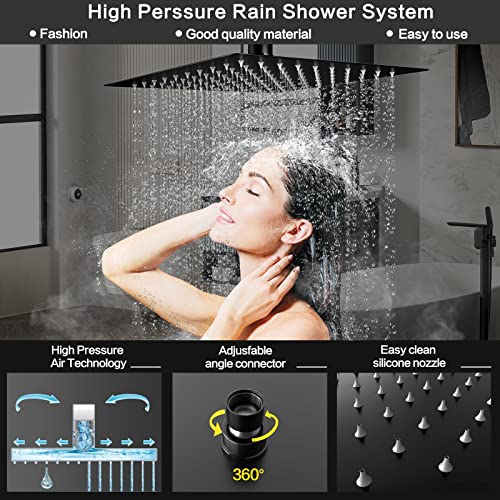 Dlvsoby Rain Shower System 12 Inches Shower Head with Handheld Combo Set for Bathroom,High Pressure Rainfall Shower Faucet Set Wall Mounted,Rough-in Valve and Trim Kit(Matte Black) - Image 4