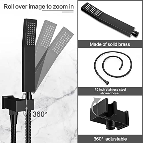 Dlvsoby Rain Shower System 12 Inches Shower Head with Handheld Combo Set for Bathroom,High Pressure Rainfall Shower Faucet Set Wall Mounted,Rough-in Valve and Trim Kit(Matte Black) - Image 5