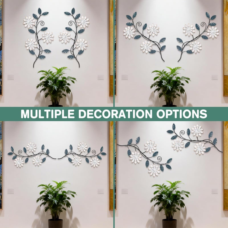 KHJCXS 2 Pieces Metal Flower Leaf Wall Art, 15.1"Ã—7.3" Modern Rustic Iron Artwork Hanging Decor for Home Bedroom Living Room Dining Room Kitchen Hallway Office (White) - Image 4
